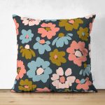 - Suet-K-7255-Gorsel1 - Realhomes  Çift Taraflı Siyah Zemin Üzerinde Renkli Çiçek Desenli Süet Yastık Kırlent Kılıfı Realhomes