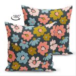 - Suet-K-7255-Gorsel2 - Realhomes  Çift Taraflı Siyah Zemin Üzerinde Renkli Çiçek Desenli Süet Yastık Kırlent Kılıfı Realhomes