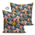 Çift Taraflı Siyah Zemin Üzerinde Renkli Çiçek Desenli Süet Yastık Kırlent Kılıfı Realhomes