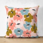 - Suet-K-7262-Gorsel1 - Realhomes Çift Taraflı Pudra Zeminde Onedraw Çizimli Renkli Çiçek Desenli Modern Süet Yastık Kırlent Kılıfı Realhomes