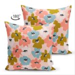 - Suet-K-7262-Gorsel2 - Realhomes Çift Taraflı Pudra Zeminde Onedraw Çizimli Renkli Çiçek Desenli Modern Süet Yastık Kırlent Kılıfı Realhomes