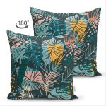 Çift Taraflı Siyah Zeminde Renkli Yaprak Desenli Dijital Baskılı Modern Süet Yastık Kırlent Kılıfı Realhomes