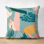 - Suet-K-7266-Gorsel1 - Realhomes Çift Taraflı Renkli Zemin Üzerinde Onedraw Çizimli Dijital Baskılı Modern Süet Yastık Kırlent Kılıfı Realhomes