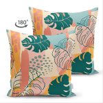 Çift Taraflı Renkli Zemin Üzerinde Onedraw Çizimli Yapraklar Modern Süet Yastık Kırlent Kılıfı Realhomes