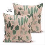 Çift Taraflı Pudra Zemin Üzerinde Yeşil Yapraklı Dijital Baskılı Modern Süet Yastık Kırlent Kılıfı Realhomes