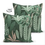 - Suet-K-7269-Gorsel2 - Realhomes Çift Taraflı Yeşil Zemin Üzerinde Onedraw Çizimli Yaprak Desenli Süet Yastık Kırlent Kılıfı Realhomes
