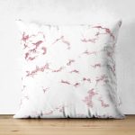 Çift Taraflı Beyaz Zeminli Pembe Soyut Çizim Dijital Baskılı Modern Süet Yastık Kırlent Kılıfı Realhomes