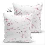 Çift Taraflı Beyaz Zeminli Pembe Soyut Çizim Dijital Baskılı Modern Süet Yastık Kırlent Kılıfı Realhomes