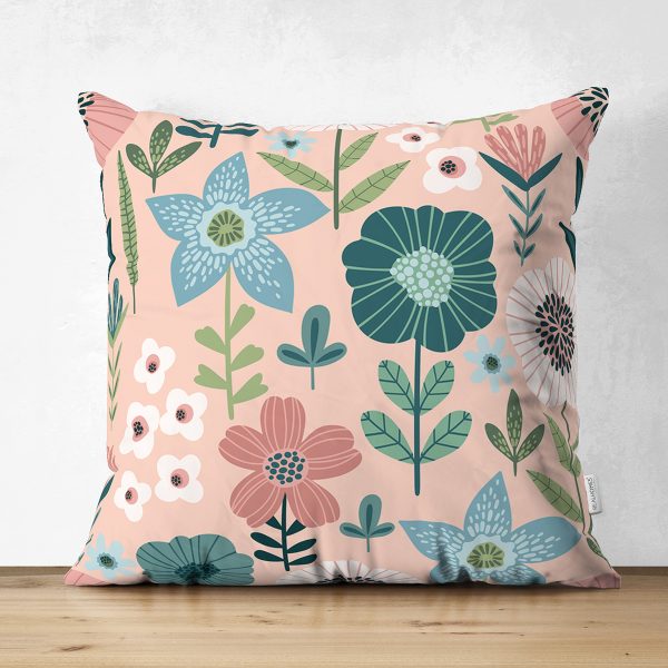 - Suet-K-7281-Gorsel1 - Realhomes  Çift Taraflı Pudra Zemin Üzerinde Çiçek Desenli Dijital Baskılı Modern Süet Yastık Kırlent Kılıfı Realhomes