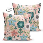 - Suet-K-7281-Gorsel2 - Realhomes  Çift Taraflı Pudra Zemin Üzerinde Çiçek Desenli Dijital Baskılı Modern Süet Yastık Kırlent Kılıfı Realhomes