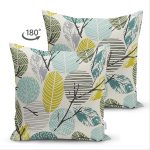 - Suet-K-7287-Gorsel2 - Realhomes Çift Taraflı Beyaz Zemin Üzerinde Yaprak Desenli Dijital Baskılı Modern Süet Yastık Kırlent Kılıfı Realhomes