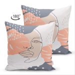- Suet-K-7288-Gorsel2 - Realhomes Çift Taraflı Beyaz Zemin Üzerinde Onedraw Çizimli Bayan Silüeti Modern Süet Yastık Kırlent Kılıfı Realhomes