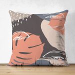 Çift Taraflı Renkli Zemin Üzerinde Onedraw Çizimli Yaprak Motifli Süet Yastık Kırlent Kılıfı Realhomes