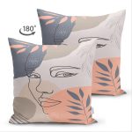 - Suet-K-7290-Gorsel2 - Realhomes Çift Taraflı Beyaz Zeminde Onedraw Çizimli Bayan Silüeti Dijital Baskılı Modern Süet Kırlent Kılıfı Realhomes