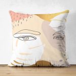 Çift Taraflı Soft Renkli Zeminli Bayan Silüeti Dijital Baskılı Modern Süet Yastık Kırlent Kılıfı Realhomes