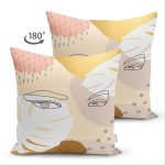 Çift Taraflı Soft Renkli Zeminli Bayan Silüeti Dijital Baskılı Modern Süet Yastık Kırlent Kılıfı Realhomes