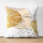 Çift Taraflı Soft Renkli Zeminli Bayan Silüeti Dijital Baskılı Modern Süet Yastık Kırlent Kılıfı Realhomes