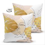 Çift Taraflı Soft Renkli Zeminli Bayan Silüeti Dijital Baskılı Modern Süet Yastık Kırlent Kılıfı Realhomes