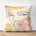 Çift Taraflı Soft Renkli Zeminli Bayan Silüeti Dijital Baskılı Modern Süet Yastık Kırlent Kılıfı Realhomes