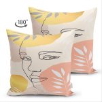 Çift Taraflı Soft Renkli Zeminli Bayan Silüeti Dijital Baskılı Modern Süet Yastık Kırlent Kılıfı Realhomes