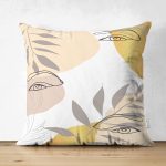 Çift Taraflı Beyaz Zemin Üzerinde Soyut Renkli Yaprak Desenli Modern Süet Yastık Kırlent Kılıfı Realhomes