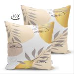 Çift Taraflı Beyaz Zemin Üzerinde Soyut Renkli Yaprak Desenli Modern Süet Yastık Kırlent Kılıfı Realhomes