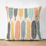 Çift Taraflı Krem Zemin Üzerinde Yaprak Desenli Dijital Baskılı Modern Süet Yastık Kırlent Kılıfı Realhomes