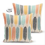 Çift Taraflı Krem Zemin Üzerinde Yaprak Desenli Dijital Baskılı Modern Süet Yastık Kırlent Kılıfı Realhomes