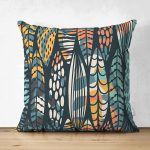 Çift Taraflı Siyah Zemin Üzerinde Yaprak Desenli Dijital Baskılı Modern Süet Yastık Kırlent Kılıfı Realhomes