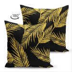 Çift Taraflı Siyah Zemin Üzerinde Gold Renkli Yaprak Desenli Modern Süet Yastık Kırlent Kılıfı Realhomes