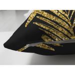 Çift Taraflı Siyah Zemin Üzerinde Gold Renkli Yaprak Desenli Modern Süet Yastık Kırlent Kılıfı Realhomes