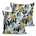Çift Taraflı Beyaz Zeminli Renkli Palmiye Desenli Dijital Baskılı Modern Süet Yastık Kırlent Kılıfı Realhomes