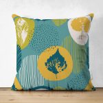 - Suet-K-7304-Gorsel1 - Realhomes Çift Taraflı Renkli Zemin Üzerinde Yaprak Motifli Dijital Baskılı Modern Süet Yastık Kırlent Kılıfı Realhomes