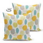 Çift Taraflı Renkli Zemin Üzerinde Yaprak Motifli Dijital Baskılı Modern Süet Yastık Kırlent Kılıfı Realhomes