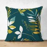 - Suet-K-7306-Gorsel1 - Realhomes Çift Taraflı Renkli Zemin Üzerinde Yaprak Motifli Dijital Baskılı Modern Süet Yastık Kırlent Kılıfı Realhomes