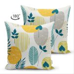 - Suet-K-7307-Gorsel2 - Realhomes Çift Taraflı Beyaz Zemin Üzerinde Yaprak Desenli Dijital Baskılı Modern Süet Yastık Kırlent Kılıfı Realhomes