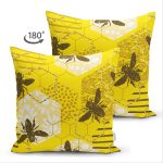 - Suet-K-7308-Gorsel2 - Realhomes Çift Taraflı Sarı Zemin Üzerinde Petek Desenli Arı Motifli Dijital Baskılı Modern Süet Yastık Kılıfı Realhomes