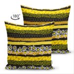 - Suet-K-7309-Gorsel2 - Realhomes Çift Taraflı Sıyah Zemin Üzerinde Petek Desenli Papatya Desenli Modern Süet Yastık Kırlent Kılıfı Realhomes