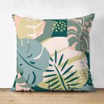 - Suet-K-7313-Gorsel1 - Realhomes Çift Taraflı Renkli Zemin Üzerinde Soyut Çizimli Yaprak Motifli Modern Süet Yastık Kırlent Kılıfı Realhomes