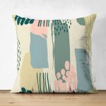 Çift Taraflı Hardal Zeminli Renkli Çizgi Desenli Dijital Baskılı Modern Süet Yastık Kırlent Kılıfı Realhomes