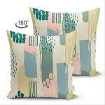 Çift Taraflı Hardal Zeminli Renkli Çizgi Desenli Dijital Baskılı Modern Süet Yastık Kırlent Kılıfı Realhomes