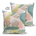 Çift Taraflı Soft Renkli Zemin Üzerinde Onedraw Çizimli Yaprak Motifli Süet Yastık Kırlent Kılıfı Realhomes
