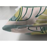 Çift Taraflı Soft Renkli Zemin Üzerinde Onedraw Çizimli Yaprak Motifli Süet Yastık Kırlent Kılıfı Realhomes