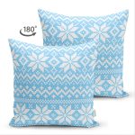 Çift Taraflı Mavi Zemin Üzerinde Kartanesi Motifli Dijital Baskılı Modern Süet Yastık Kırlent Kılıfı Realhomes