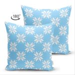 Çift Taraflı Mavi Zemin Üzerinde Kartanesi Motifli Dijital Baskılı Modern Süet Yastık Kırlent Kılıfı Realhomes