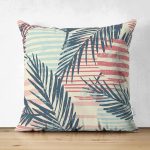 - Suet-K-7328-Gorsel1 - Realhomes Çift Taraflı Renkli Zemin Üzerinde Onedraw Çizimli Yaprak Motifli Süet Yastık Kırlent Kılıfı Realhomes