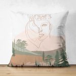 - Suet-K-7336-Gorsel1 - Realhomes Çift Taraflı Soft Zeminde Onedraw Çizimli Bayan Silüeti Dijital Baskılı Modern Süet Kırlent Kılıfı Realhomes