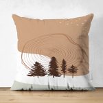 Çift Taraflı Beyaz Zeminde Çam Ağacı Desenli Dijital Baskılı Modern Süet Yastık Kırlent Kılıfı Realhomes