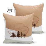 Çift Taraflı Beyaz Zeminde Çam Ağacı Desenli Dijital Baskılı Modern Süet Yastık Kırlent Kılıfı Realhomes
