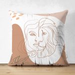 Çift Taraflı Beyaz Zeminde Onedraw Çizimli Bayan Silüeti Dijital Baskılı Modern Süet Yastık Kılıfı Realhomes